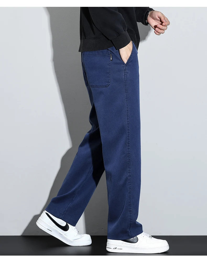 Mens Lyocell Straight Loose Elastic Waist Jeans 2025 Autumn Winter Fashion Brand Comfortable Versatile Pants Plus Size 5XL