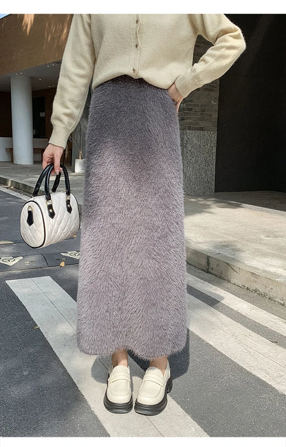 Autumn Winter New Knit Long Skirt Women Casual Thick Korean High Waist Soft A-Line Skirt