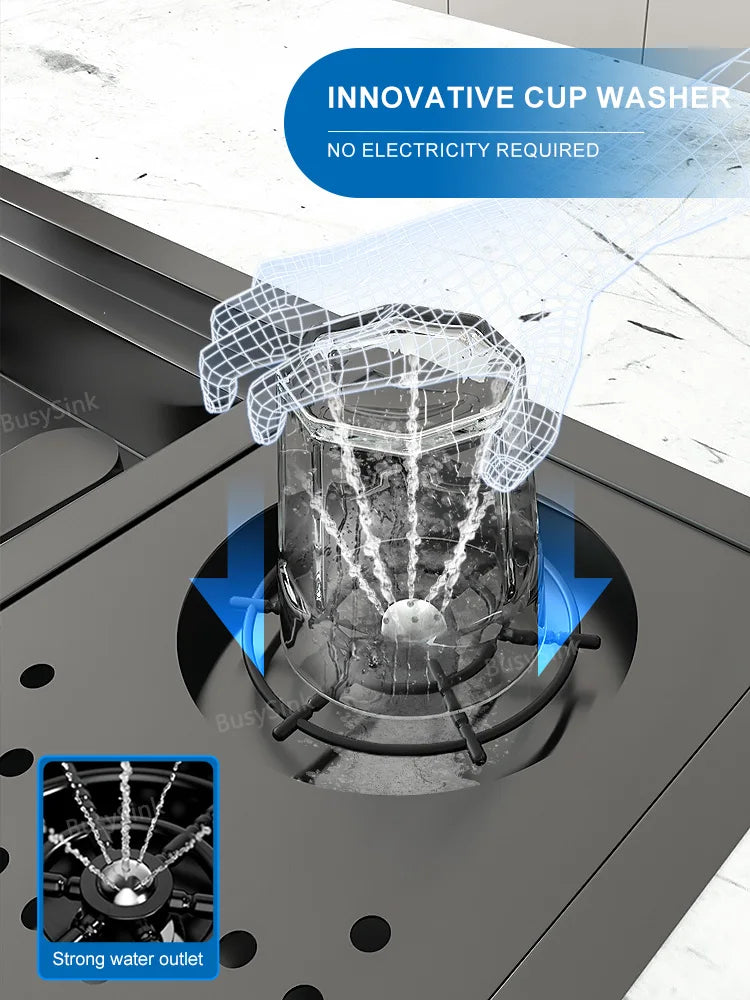 Hidden Cup Washer kitchen Sink Stainless Steel Small Bar Single Slot Washbasin Multifunctional With Cover Plate Dishwashing Pool