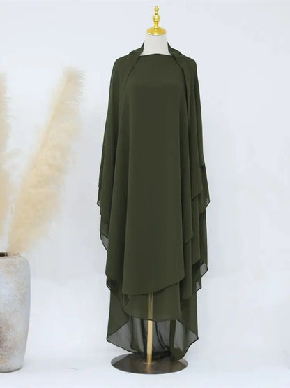 Eid Chiffon Gray Black White Khimar Abaya Dubai Luxury Islam Muslim Hijab Dresses For Women Jilbab Kebaya Niqab Musulmane Femme.