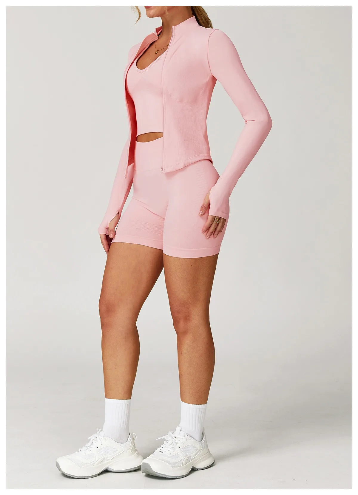 Ctenkevet Women Slim High Neck Jacket Sports Suit Female Two Piece Yoga Clothes Sport Outfit For Woman Buttock Lift Sports Suit.