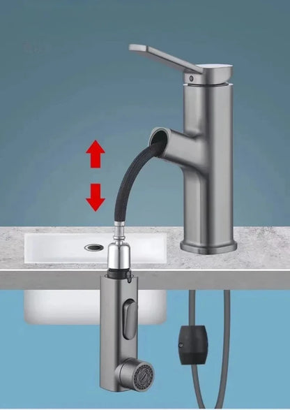 3 Function Stream Sprayer Hot Cold Brass Washbasin Faucet for Bathroom Single Handle Dual Hole Pull Out Basin Sink Mixer Tap