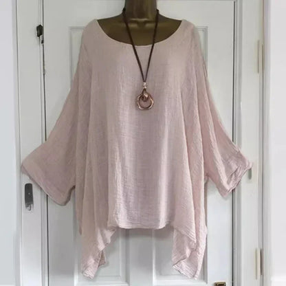 2024 Women t-shirts Plus Size 5XL T-Shirt Linen O Neck Casual Loose Shirt Summer Autumn New Solid Batwing Long Sleeve.