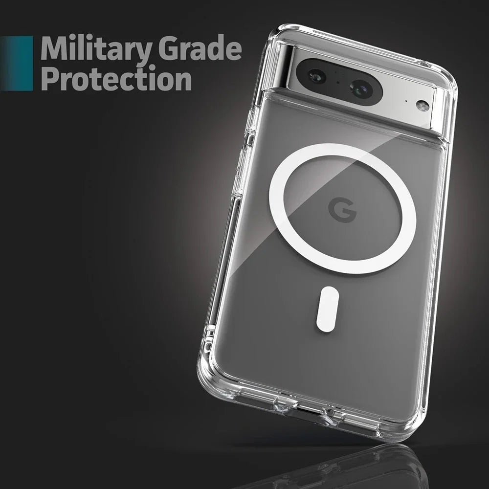 Luxury Transparent Magsafe Magnetic Case for Google Pixel 9A 10 9 8 7 6 Pro 9 Pro XL 8A 7A 6A Wireless Charging Clear TPU Cover.