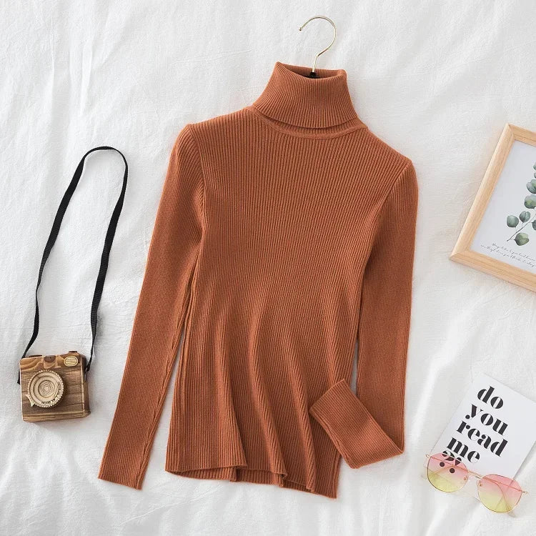 2025 Women Autumn Winter Casual Tops Women Turtleneck Sweater Knitted Soft Pullovers Cashmere Jumpers Basic Solid Soft Sweaters