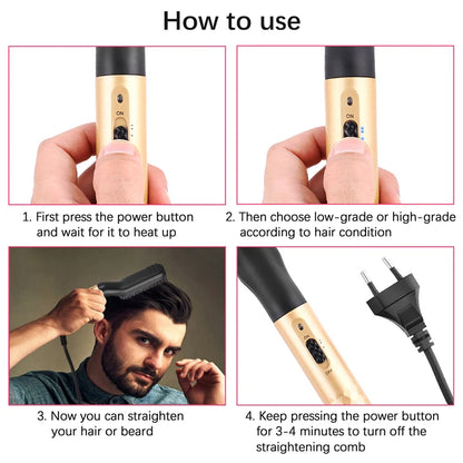 Portable Heated Hair Straighteners Mini Beard Straightener Comb Electric Flat Iron For Men Long And Short Hair Straightener.