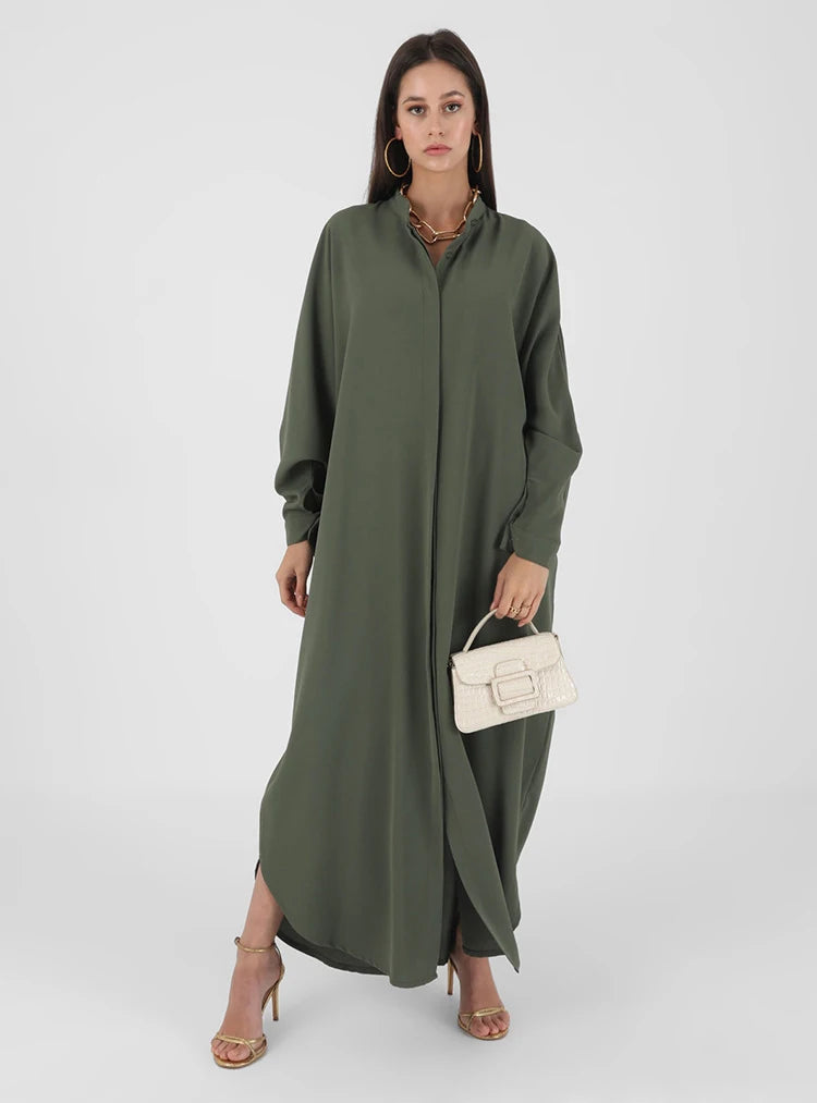 kebaya Ramadan Solid Batwing Sleeve Kaftan Abaya, Elegant Loose Split Maxi Length Dress, Women's Clothing.