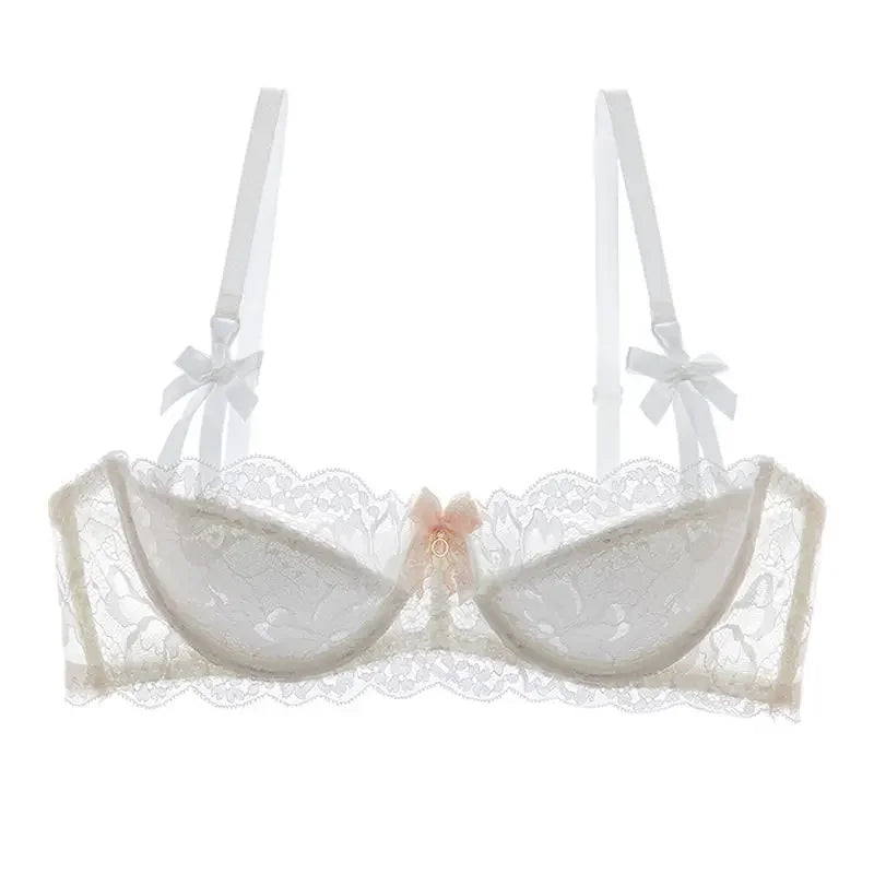 MOYISU Rabbit Ear AB Cup Pure Desire Girl Bra Set | Pull-up Bra with Bow | Breathable French lace Bra | Anti-slip Cup Date Night