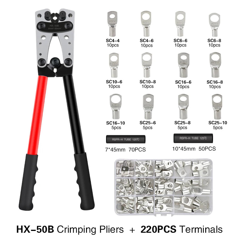 Crimpzange Rohrklemmen Crimper Sechskant-Crimpwerkzeug Multitool Batterie Kabelschuh Kabel Handwerkzeuge HX-50B 6-50 mm2 AWG 10-0