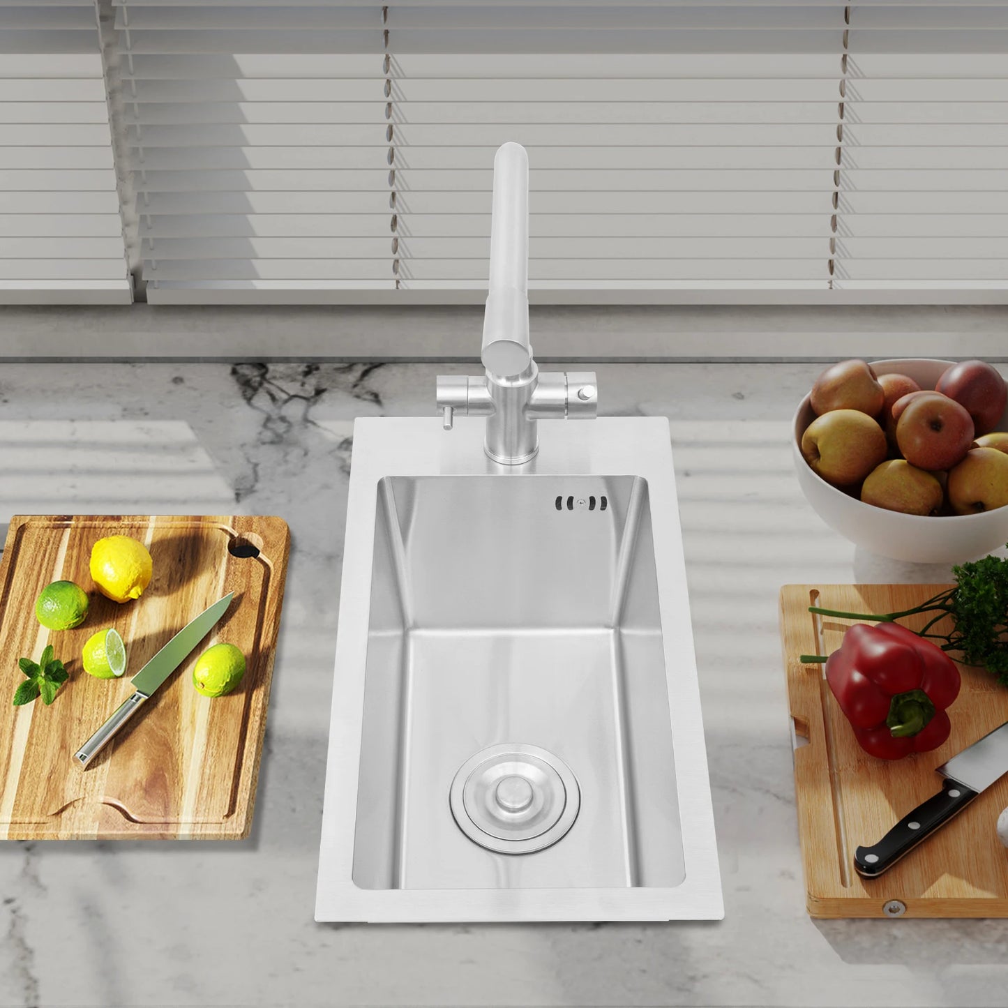 Edelstahlspüle, Küchenspüle, kleine Küchenspüle, Mini-Spüle mit Wasserhahn und Abfluss, 50 x 28 cm
