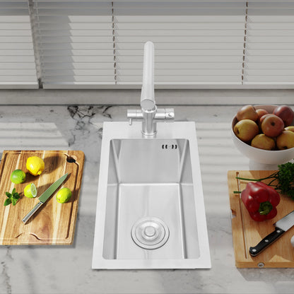 Edelstahlspüle, Küchenspüle, kleine Küchenspüle, Mini-Spüle mit Wasserhahn und Abfluss, 50 x 28 cm