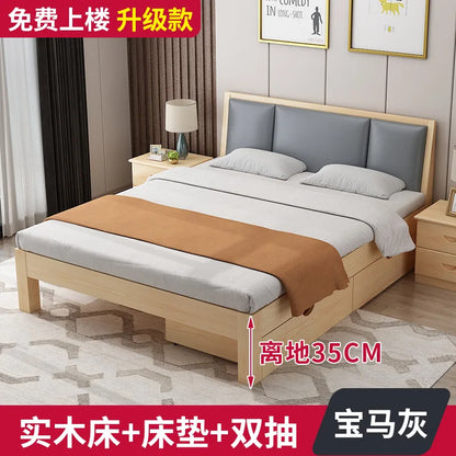 Massivholz Modernes einfaches 1,8 Meter Doppelbett Mietzimmer 1,2 Meter Einzelbett 1,5 Meter einfacher Bettrahmen