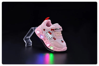 Kids'Casual Shoes Girls Led Light Cartoon PU Leather Fashion Sport Flat Bottom Shoes Breathable White Pink Size 21-30.