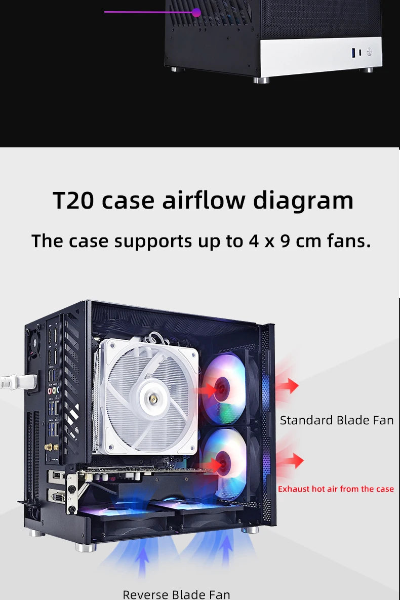 METALFISH T20 Mini ITX White Case 9L Compact PC Chassis Support Flex PSU/240mm GPU/100mm Cooler/180 Liquid Cooler.