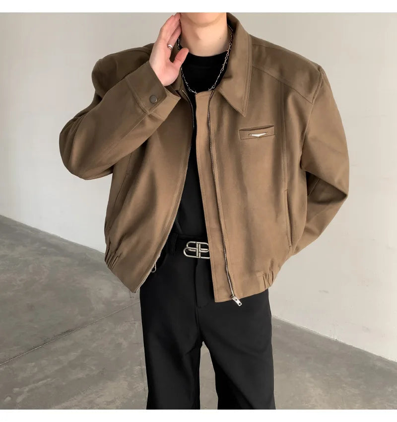 Short Jacket Men's Autumn Winter Handsome American Shoulder Pad Coat High-end Lapel Baseball Uniform.