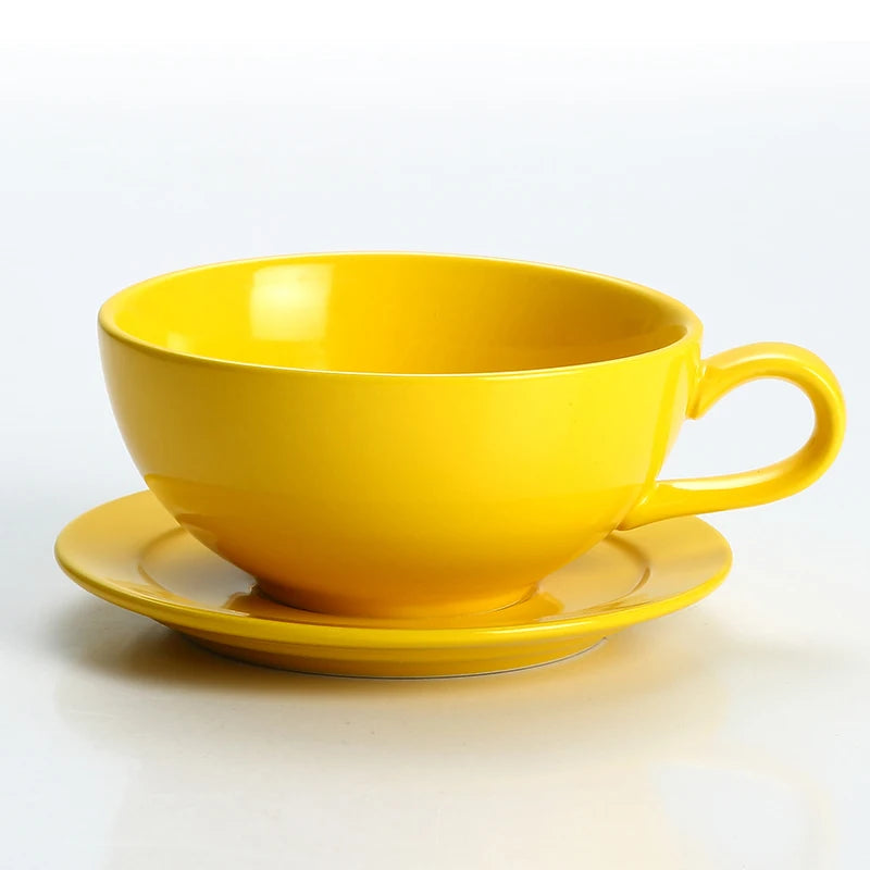 New Design Colourful Coffee Set Coffee Cup and Saucer Underglazed Low Procelain Cappuccino Latte Cup 250ml.