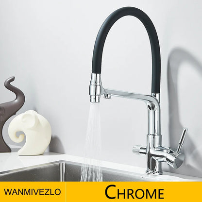 Drinking Water Kitchen Faucet Pull Down Sprayer 360 Rotate Mixer Tap Deck Mount Filtered Water Tap Hot Cold Water Crane
