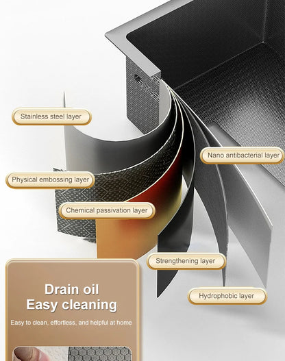 Large Single Slot Embossed Stainless Steel Waterfall Kitchen Sink  Household Wash basin Dishwashing  Sink For Kitchen