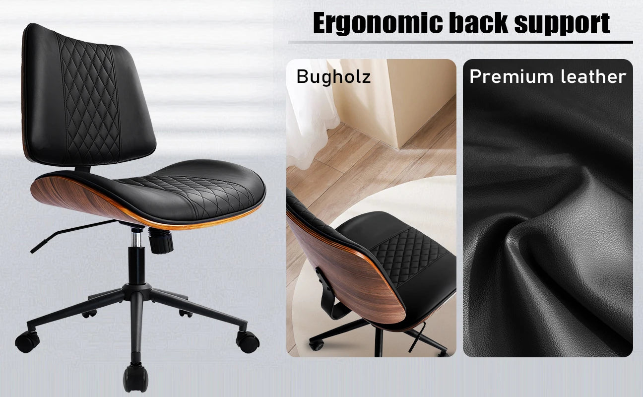 Durrafy Bürostuhl ohne Armlehnen, moderner Walnussstuhl, Schreibtischstuhl mit Leder, höhenverstellbar, kleiner Stuhl, PU-Leder, Uphol