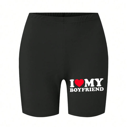Trend Women'S Sports Shorts  I Love My Hot Boyfriend Letter Print Tight Shorts High Elastic Comfortable Soft Thin Female Clothes.