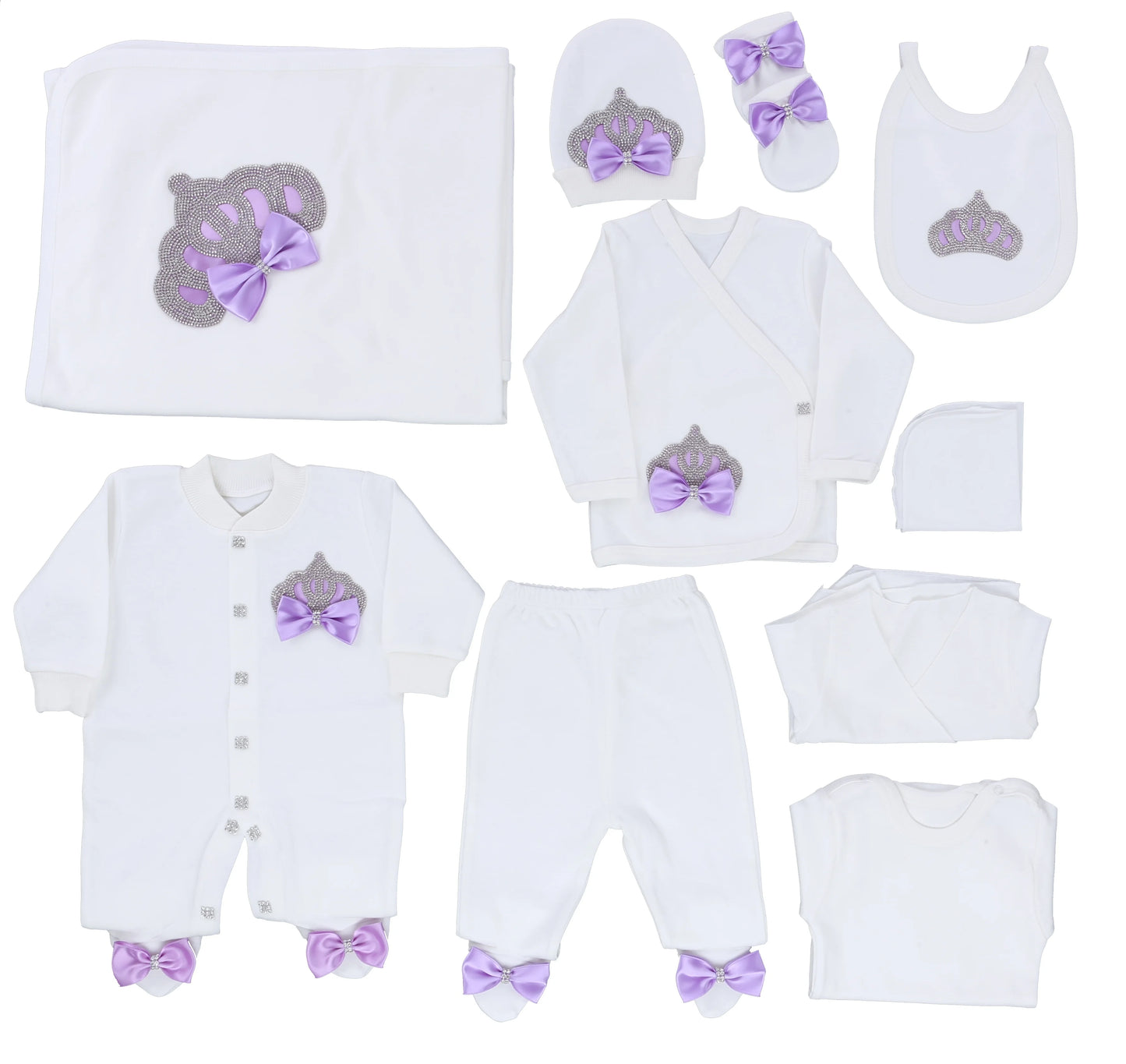 10-teiliges blaues 100 % Baumwollgewebe, gestrickt, Großhandel, individuell gestaltet, Neugeborene, neues Design, Winterkleidung, Kleidung, Luxus-Baby-Strampler-Set