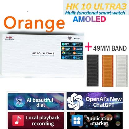 2025 New 49mm HK10 ULTRA 3 Smartwatch HD AMOLED 4G ROM Bluetooth Call Network Chat Robot Clock NFC Compass Smart Watch Men Women.