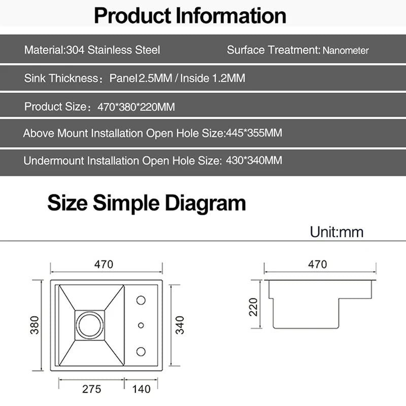 ASRAS Hidden Bar Island kitchen Sink Nanometer SUS 304 Flip Cover Hidden Handmade Small Size kitchen Sinks With Cup Rinser