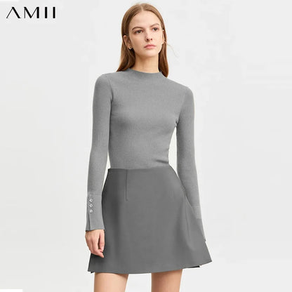 AMII Minimalism Casual Shorts Skirts Women High Rase 2024 Autumn New Fashion Commuter Lady Straight Blazer A-Line Skirt 12343035.