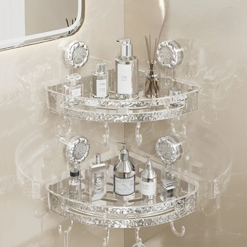 Eckregal mit gewelltem, nicht perforiertem Saugnapf, für Badezimmer, WC, Stativ, Duschregal, Wandmontage, Handtuch-Organizer, platzsparend