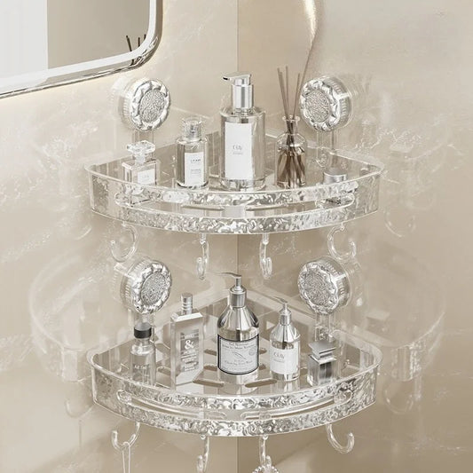 Eckregal mit gewelltem, nicht perforiertem Saugnapf, für Badezimmer, WC, Stativ, Duschregal, Wandmontage, Handtuch-Organizer, platzsparend