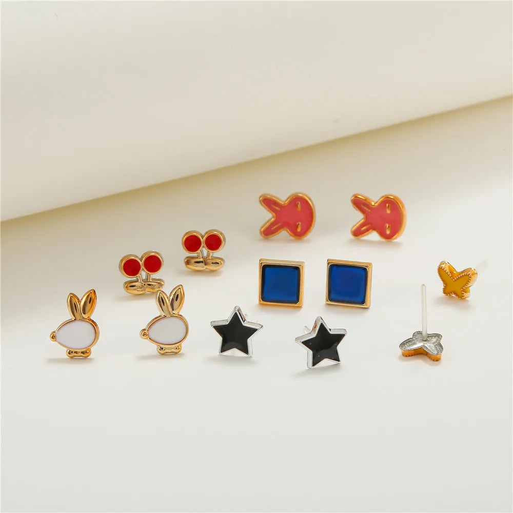 100 Pair/Lot Small Mini Stud Earring Set For Girl Love Star Animal Geometric Random Female Wedding Party Ear Jewelry Accessories.