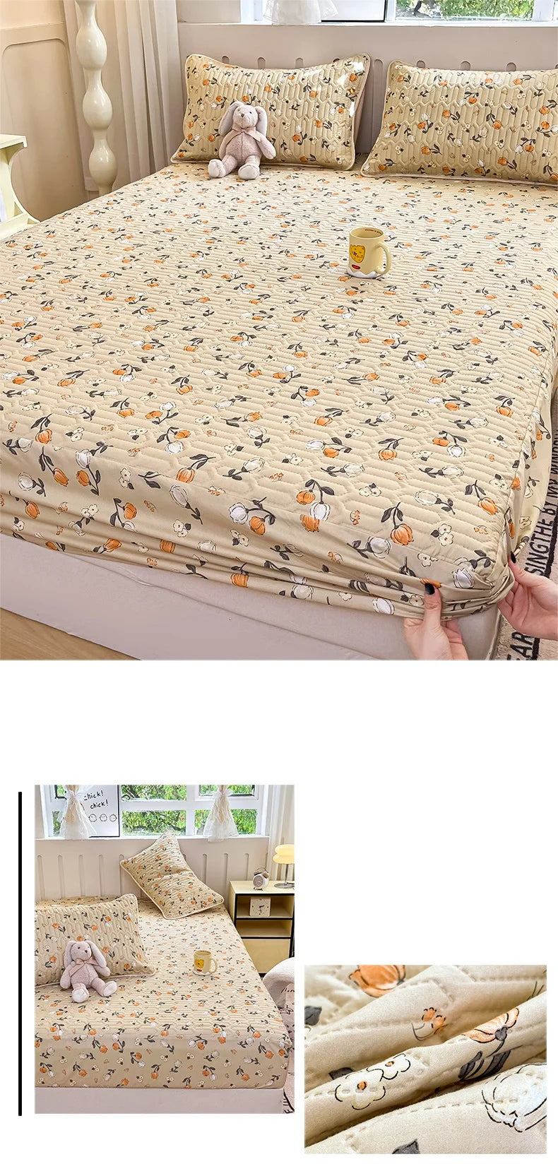 Thicken Bed Cover Waterproof Mattress Protector Elastic Bedspread Printed Bed Linen for Home 매트리스 커버 (No Pillowcase).