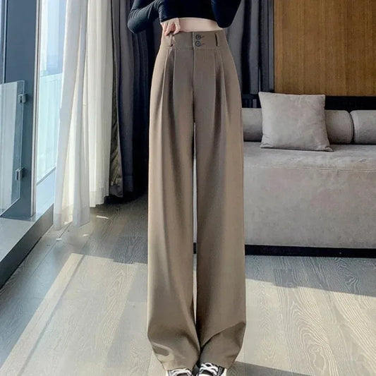 Elegante Breite Bein Hosen Frauen Koreanischen Stil Hohe Taille Schwarz Baggy Hosen Büro Damen Mode Lose Anzug Hosen Streetwear