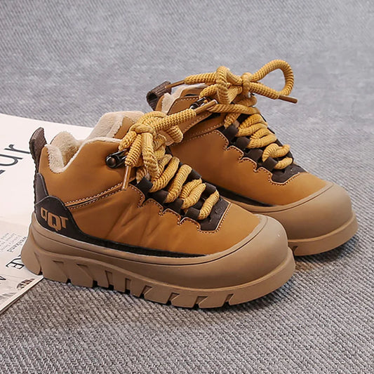 Winter Plush Boots For Children PU Leather Waterproof Boy's Warm Cotton Shoes Thick Warm Platform Teenager Kid's Snow Boots.