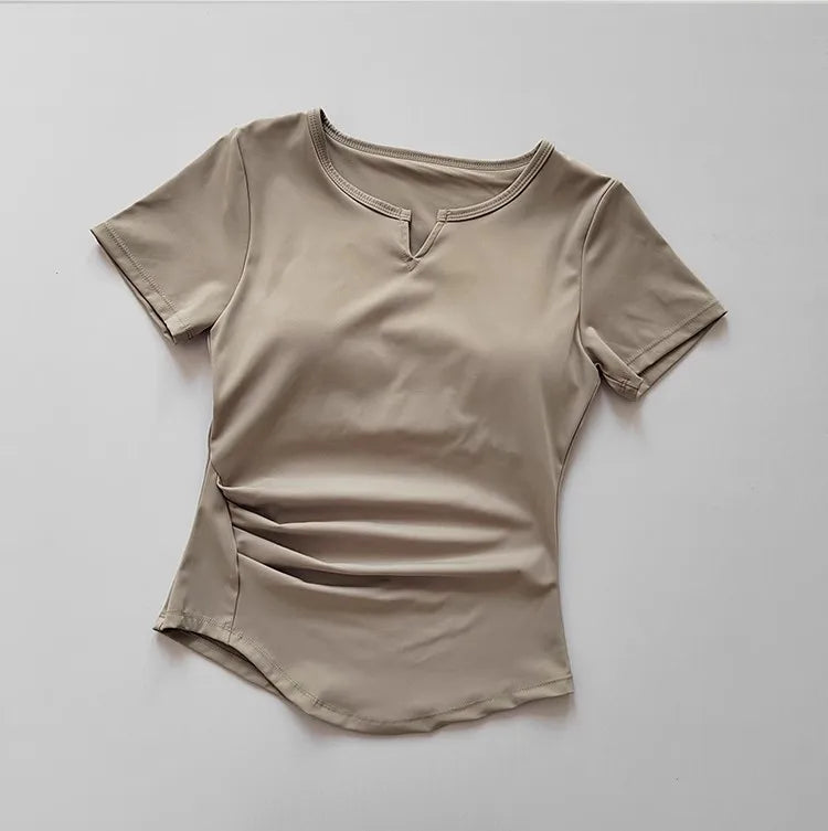 Women's  Sports Shirts Yoga Short-sleeved T-shirt Padded Tight Training T-Shirt Breathable Quick-dry Running T-Shirt Fitness Top