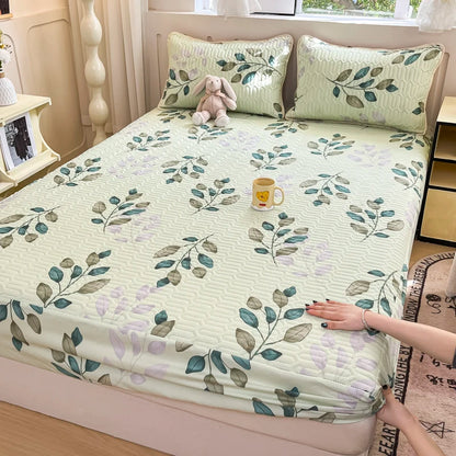 Thicken Bed Cover Waterproof Mattress Protector Elastic Bedspread Printed Bed Linen for Home 매트리스 커버 (No Pillowcase)