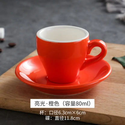 Thickened Ceramic Coffee Cup Set 80ML Italian Espresso Cup Plate Small Cup Colorful with Plate Spoon Drinkware