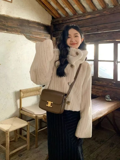 2025 Winter Fashion Stand Collar Warm Plush Short Jacket Women Autumn Retro Street Thickened Loose Harajuku Casual Short Jacket