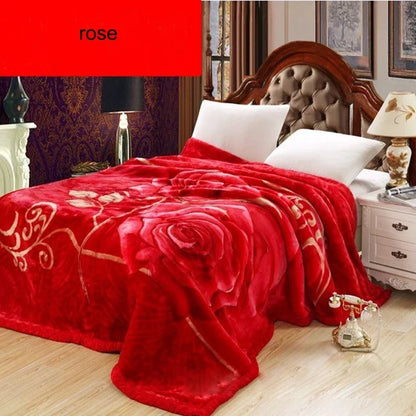 Double Layer Winter Thicken Raschel Plush Weighted Blanket For Bed Warm Heavy Blankets Throw Printed Flowers Fluffy Soft Carpet.