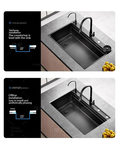 Stainless Steel Kitchen Sink Gray Household Large Single Slot Wash Vegetables and Dish Basin Multifunctional Dish Basin Sink