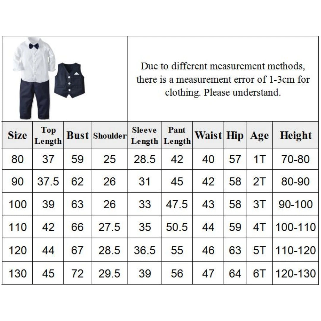 Formal Birthday Boy Outfits Cotton Kid Clothes Set Toddler Long-sleeved Shirt with Bow Tie + Vest + Trouser Suit Boys Party Wear.
