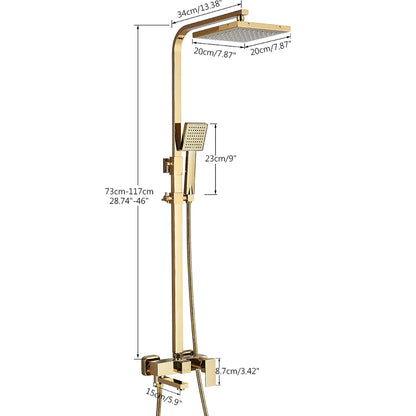 Golden Bathroom Shower Faucet Wall Mounted Rainfall Shower System Bathroom Rotate Bathtub Spout with Hand Shower