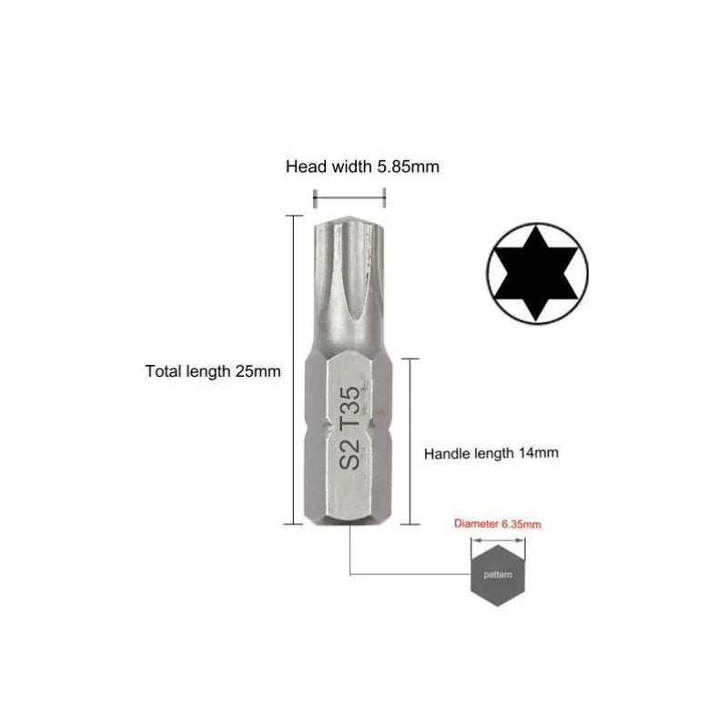 1 Zoll T6 T7 T8 T9 T10 T15 Torx-Schraubendreher-Bit-Set S2 Stahl 1/4 Zoll 6,35 mm Sechskantschaft Elektrowerkzeuge