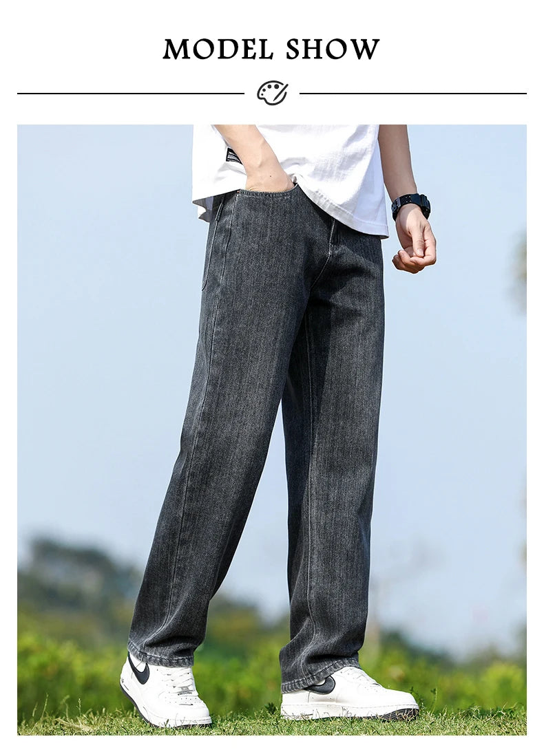 Mens Minimalist Loose Straight Wide Leg Denim Jeans 2025 Autumn Winter Retro Drape Comfortable Casual Pants Plus Size 38.