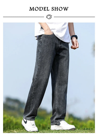 Mens Minimalist Loose Straight Wide Leg Denim Jeans 2025 Autumn Winter Retro Drape Comfortable Casual Pants Plus Size 38.