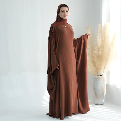 White Pink Black Brown Soft Crepe Khimar Batwing Abaya Damen 2 Piece Muslim Modest Hijab Dresses Set Kaftan Kebaya Robe Women