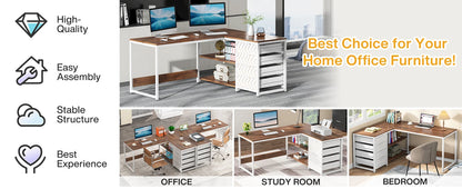 L-förmiger Computertisch mit Schubladen, 59-Zoll-Eckschreibtisch mit Regalen, Arbeitszimmer-Schreibtisch für das Heimbüro