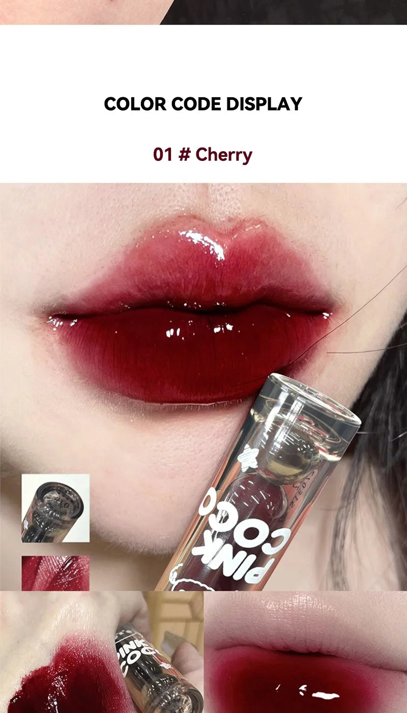 PINKCOCO Bear Doodle Mirror Lip Glaze — Long-Lasting Shiny Lip Gloss, Student-Friendly, Skin-Brightening Nude Lipstick.