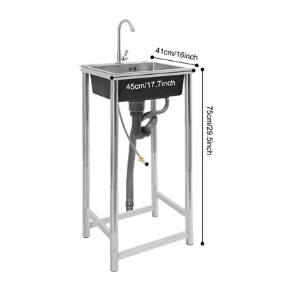 Freistehendes Einzelwaschbecken, Edelstahlspüle mit Wasserhahn, 45 * 40 * 22 cm kommerzielles Küchenspülbecken