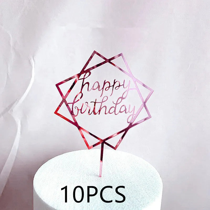 10 Stück Roségold Happy Birthday Kuchendeckel Silber Schwarz Schlichtes Design Acryl Kuchendeckel Babyparty Party Dessert Dekoration